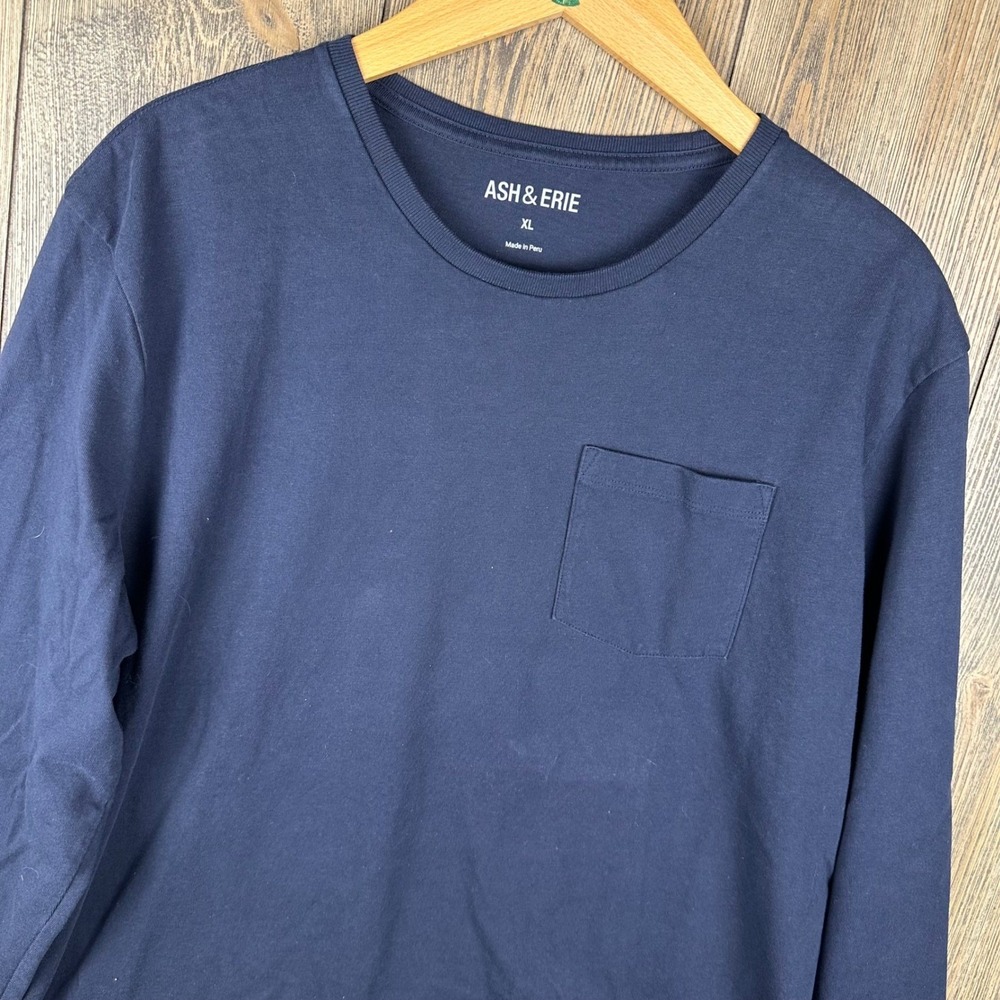 Ash & Erie Navy Blue Long Sleeve Pocket T-Shirt Mens XL Crew Neck Made in Peru